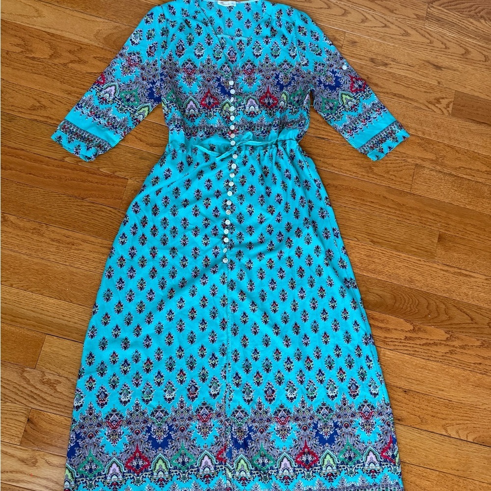 Vibrant Turquoise Patterned Maxi Dress